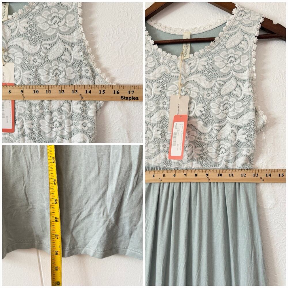 Vanilla Bay Sage Lace Maxi Dress M Boho Sleeveless Empire Waist Cottagecore NWT - Picture 6 of 9
